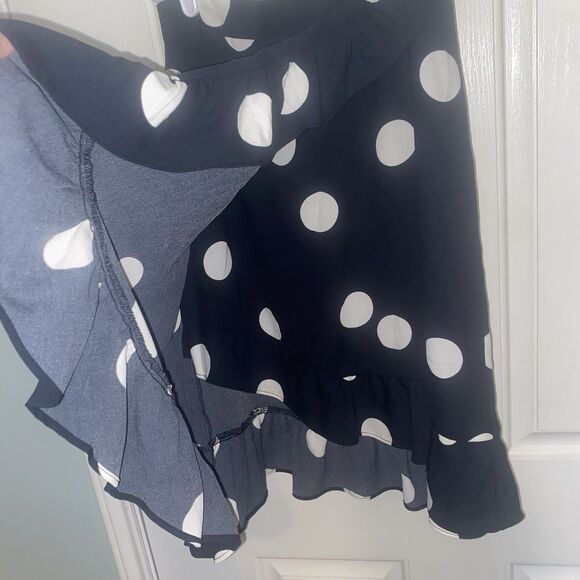 ModCloth Womens Skirt Size 4 Faux Wrap Polka Dot Print Ruffle 26 Black And White - Picture 4 of 9